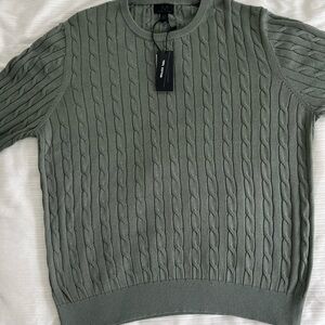 Magaschoni Olive Cable Knit Crewneck Sweater
